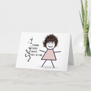 Stokpoppetje met haar dat aanmoedigt kaart