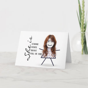 Stokpoppetje met haar voor Moeders Verjaardag Kaart