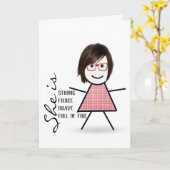 Stokpoppetje met haar voor zus kaart (Gele Bloem)