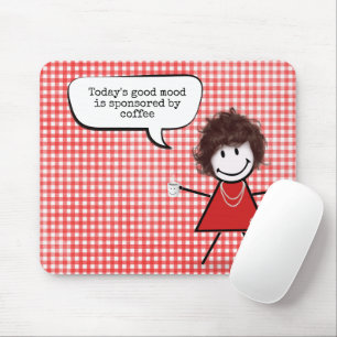 Stokpoppetje Met Koffiekop Op Gingham Muismat