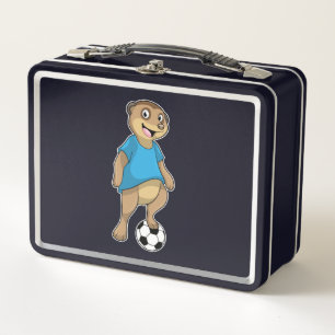 Stokstaartje als voetballer met voetbal