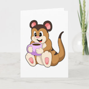 Stokstaartje met kopje koffie kaart