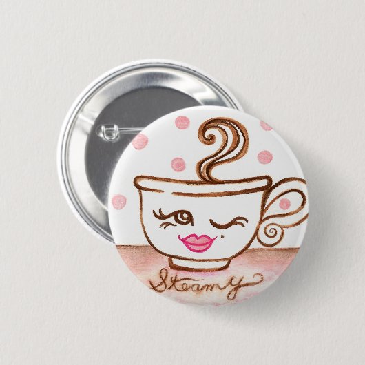 stomende koffiebeker Button (Voorkant /achterkant)