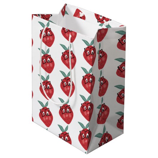 Stomme aardbei Cartoon hand getrokken droogkast Medium Cadeauzakje (Achterkant Gekanteld)