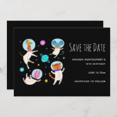 Stomme astronautdieren die in de ruimte zweven save the date (Voorkant / Achterkant)