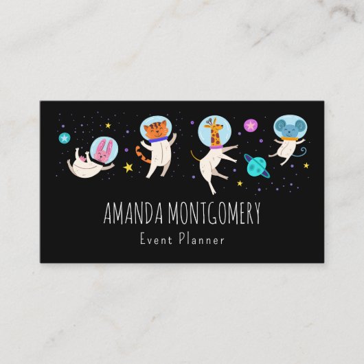 Stomme astronautdieren die in de ruimte zweven visitekaartje (Voorkant)
