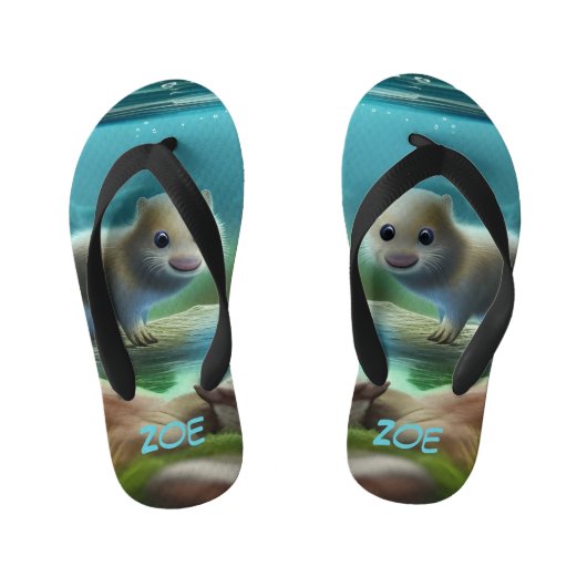 Stomme baby otter in vijver - personaliseerbaar kinder teenslippers (Voetbed)