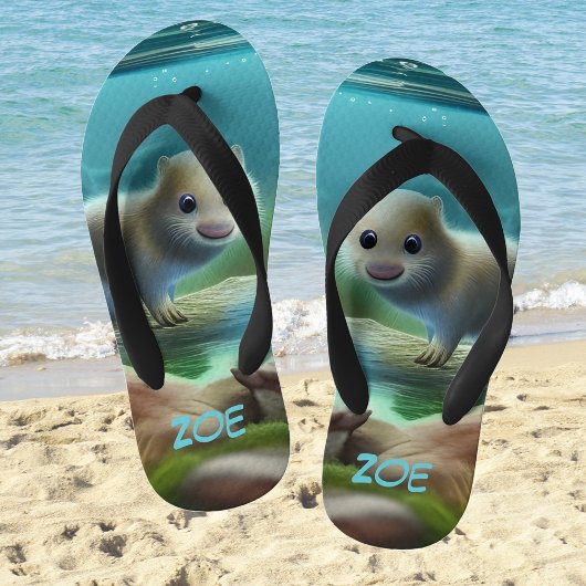 Stomme baby otter in vijver - personaliseerbaar kinder teenslippers