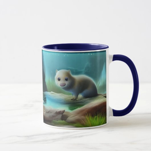 Stomme baby otter in vijver - personaliseerbaar mok (Rechts)