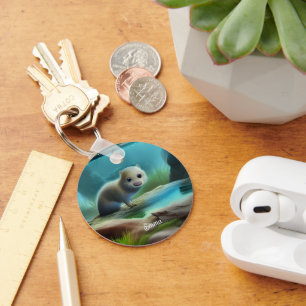 Stomme baby otter in vijver - personaliseerbaar sleutelhanger
