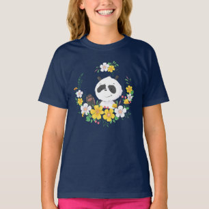 Stomme baby panda bloemen woeden t-shirt