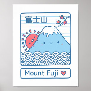 Stomme berg Fuji Japan Doodle Wall Decor Poster