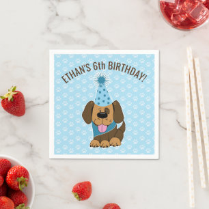 Stomme bruine puppy Paw-ty Birthday Blue Servet