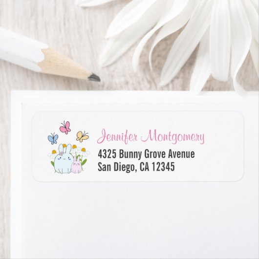 Stomme Bunnies met lentedagen en vlinders Etiket (Insitu)