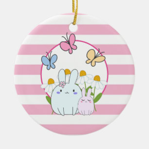 Stomme Bunnies met lentedagen en vlinders Keramisch Ornament