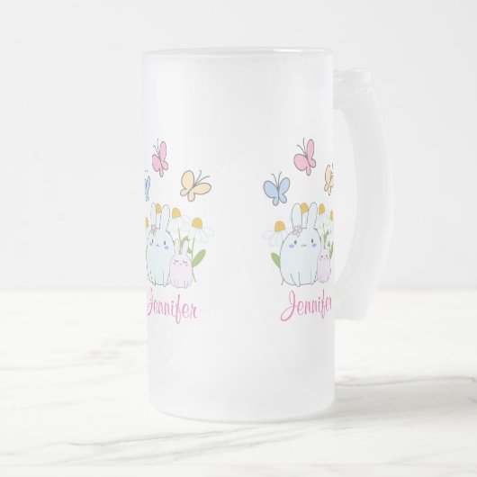 Stomme Bunnies met lentedagen en vlinders Matglas Bierpul (Voorkant rechts)