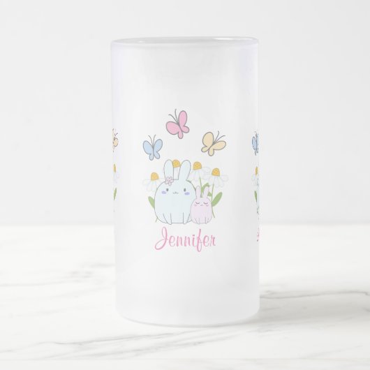 Stomme Bunnies met lentedagen en vlinders Matglas Bierpul (Center)