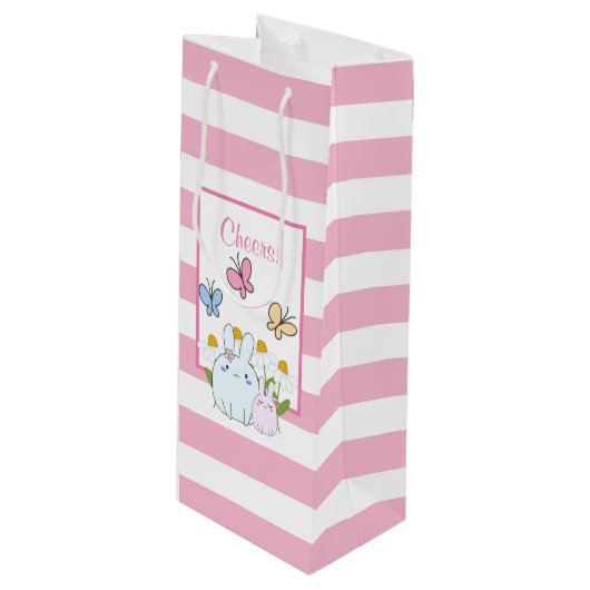 Stomme Bunnies met lentedagen en vlinders Wijn Cadeautas (Voorkant Gekanteld)