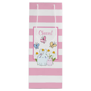 Stomme Bunnies met lentedagen en vlinders Wijn Cadeautas