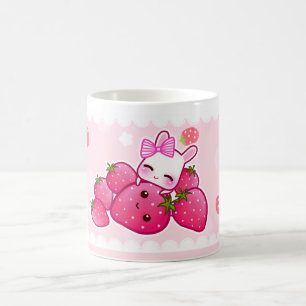 Stomme bunny en kawaii aardbeien koffiemok