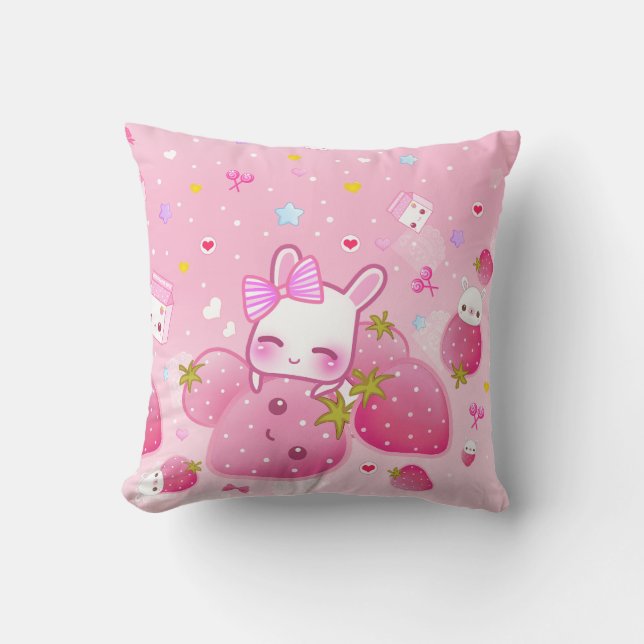 Stomme bunny en kawaii aardbeien kussen (Voorkant)