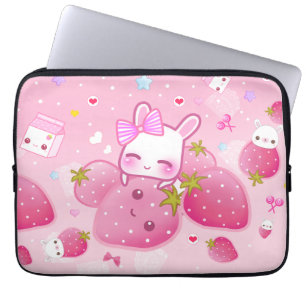 Stomme bunny en kawaii aardbeien laptop sleeve