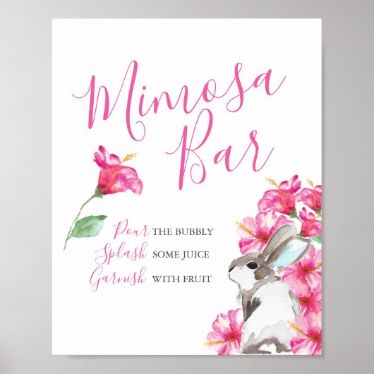 Stomme Bunny en Roze Bloem Mimosa Bar Poster (Voorkant)