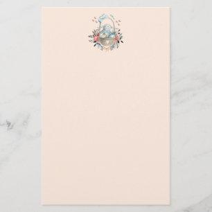 Stomme Bunny in een mand met eieren en bloemen Briefpapier