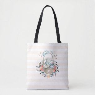 Stomme Bunny in een mand met eieren en bloemen Draagtas