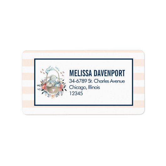 Stomme Bunny in een mand met eieren en  bloemen Etiket (Voorkant)