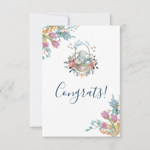 Stomme Bunny in een mand met eieren en bloemen Kaart