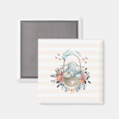 Stomme Bunny in een mand met eieren en  bloemen Magneet (Voorkant / Achterkant)