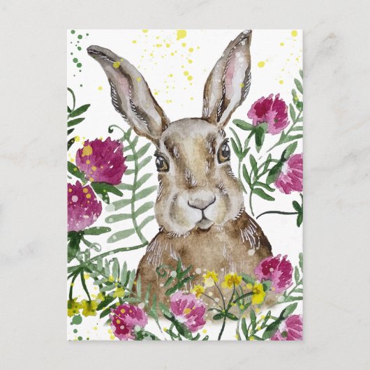 Stomme bunny in waterverf bloemen briefkaart (Voorkant)