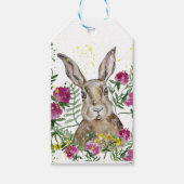 Stomme bunny in waterverf bloemen cadeaulabel (Voorkant)