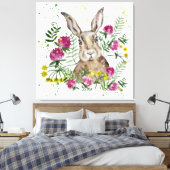 Stomme bunny in waterverf bloemen canvas afdruk (Insitu (Slaapkamer))