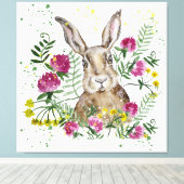 Stomme bunny in waterverf bloemen canvas afdruk (Insitu (Houten vloer))