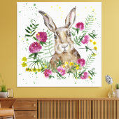 Stomme bunny in waterverf bloemen canvas afdruk (Insitu (Woonkamer))