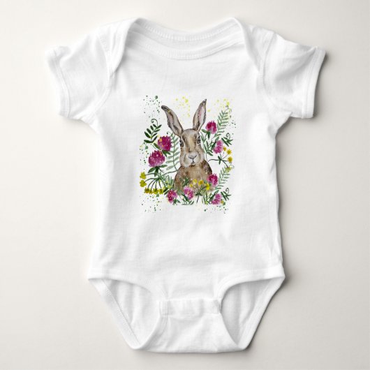 Stomme bunny in waterverf bloemen romper (Voorkant)