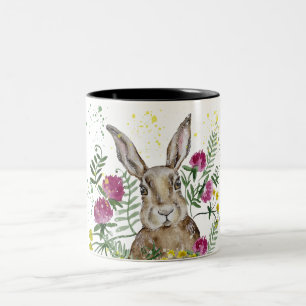 Stomme bunny in waterverf bloemen tweekleurige koffiemok