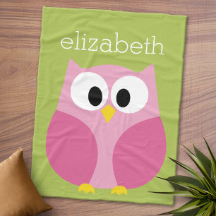 Stomme Cartoon Owl - Roze en Lime Green Fleece Deken