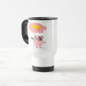 Stomme Cartoon piggy met een roze (roze) Mok (Voorkant links)