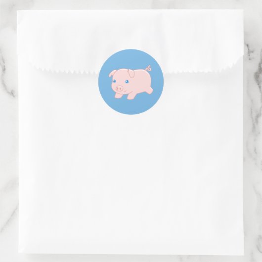 Stomme draaiende biggen op blauw ronde sticker (Tas)