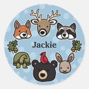 Stomme en vriendelijke bosdieren, voeg de naam van ronde sticker