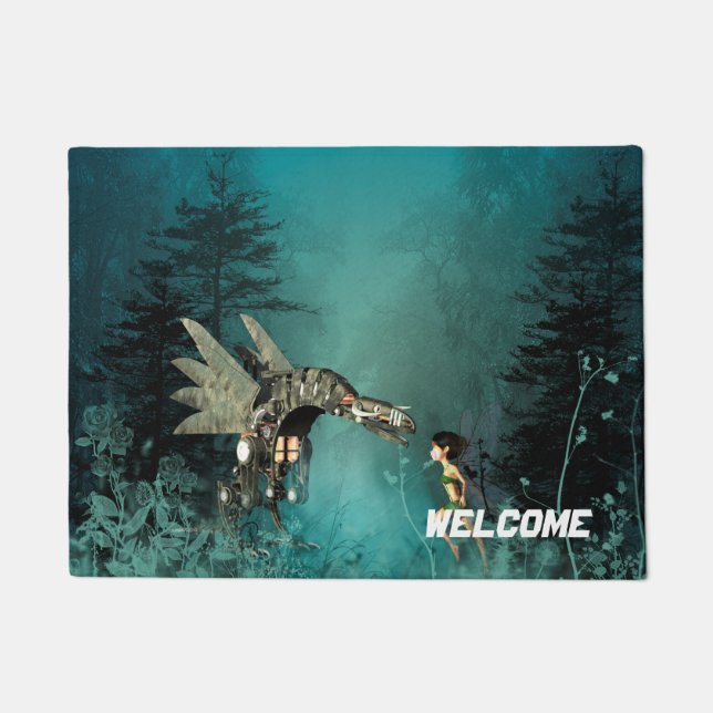 Stomme fee met stoomdraak in een fantasiewoud deurmat (Voorkant)