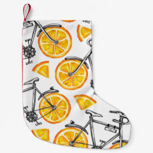 Stomme fietsen met oranje wielen. Waterverf hand Kleine Kerstsok