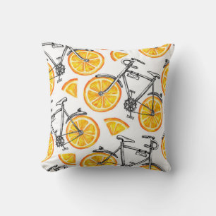 Stomme fietsen met oranje wielen. Waterverf hand  Kussen