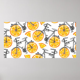 Stomme fietsen met oranje wielen. Waterverf hand Poster