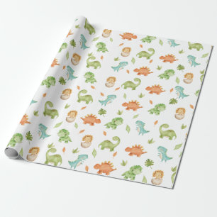 Stomme Friendly Dinosaurs T-Rex Green Sinaasappel  Cadeaupapier