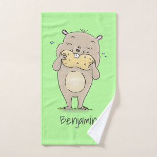 Stomme glimlachende hamster met pinda-cartoon bad handdoek