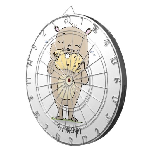 Stomme glimlachende hamster met pinda-cartoon dartbord (Voorkant Rechts)